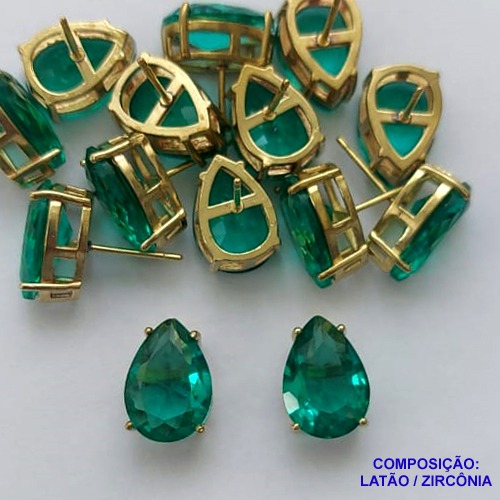 BRINCO NO BRUTO PRONTO PARA O BANHO - ZIRCÔNIA VERDE COM BASE EM ALTA FUSÃO - TAMANHO 10X14 - PESO TOTAL 4,0GR -  BRU14229