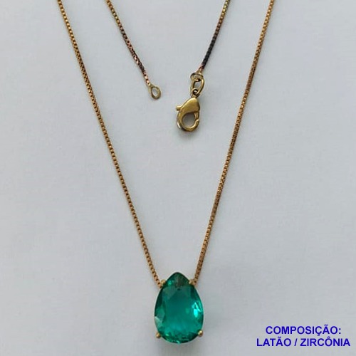 GARGANTILHA NO BRUTO PRONTO PARA O BANHO - CORRENTE VENEZIANA 45CM E  PINGENTE DE  ZIRCÔNIA VERDE COM BASE EM ALTA FUSÃO  - TAMANHO 10X14 - PESO TOTAL 3,7GR -  BRU14231