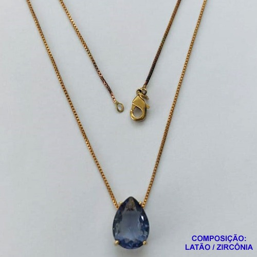 GARGANTILHA NO BRUTO PRONTO PARA O BANHO - CORRENTE VENEZIANA 45CM E  PINGENTE DE  ZIRCÔNIA LILÁS COM BASE EM ALTA FUSÃO  - TAMANHO 10X14 - PESO TOTAL 3,7GR -  BRU14232