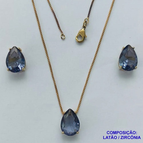 CONJUNTO NO BRUTO PRONTO PARA O BANHO - CORRENTE VENEZIANA 45CM E  PINGENTE DE  ZIRCÔNIA LILÁS COM BASE EM ALTA FUSÃO E BRINCO EM ZIRCÔNIA LILÁS BASE ALTA FUSÃO - TAMANHO 10X14 - PESO TOTAL 8,6GR -  BRU14234