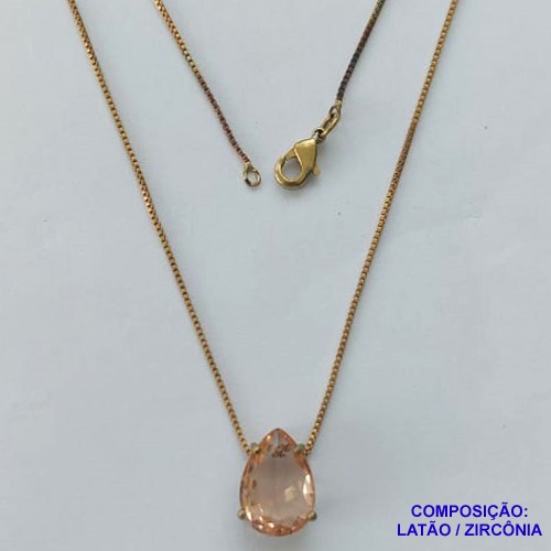 GARGANTILHA NO BRUTO PRONTO PARA O BANHO - CORRENTE VENEZIANA 45CM E  PINGENTE DE  ZIRCÔNIA SALMÃO COM BASE EM ALTA FUSÃO  - TAMANHO 10X14 - PESO TOTAL 3,7GR -  BRU14235