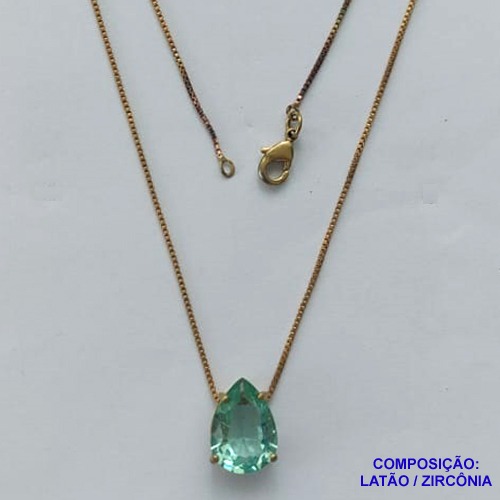 GARGANTILHA NO BRUTO PRONTO PARA O BANHO - CORRENTE VENEZIANA 45CM E  PINGENTE DE  ZIRCÔNIA VERDE COM BASE EM ALTA FUSÃO  - TAMANHO 10X14 - PESO TOTAL 3,7GR -  BRU14239