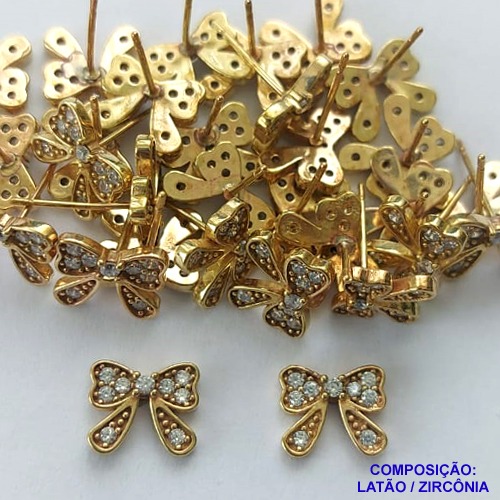 BRINCO NO BRUTO PRONTO PARA O BANHO (CX109)(BX000197W) - BRINCO DE PINO LAÇO COM MICRO ZIRCÔNIAS - TAMANHO 10MM - PESO TOTAL DO PAR 1.7GR - BRU14241