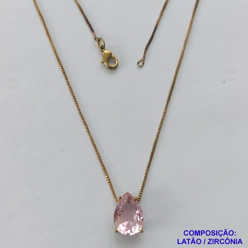 GARGANTILHA NO BRUTO PRONTO PARA O BANHO - CORRENTE VENEZIANA 45CM E  PINGENTE DE  ZIRCÔNIA ROSA COM BASE EM ALTA FUSÃO  - TAMANHO 10X14 - PESO TOTAL 3,7GR -  BRU14249