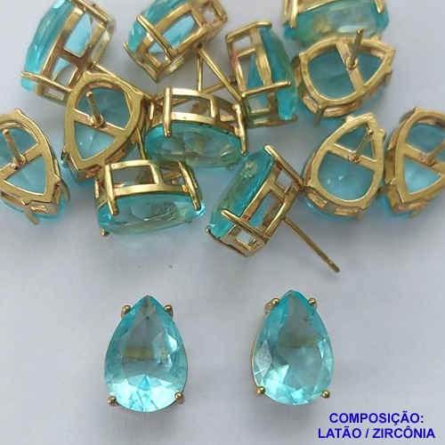 BRINCO NO BRUTO PRONTO PARA O BANHO - ZIRCÔNIA AZUL CLARA COM BASE EM ALTA FUSÃO - TAMANHO 10X14 - PESO TOTAL 4,0GR -  BRU14251