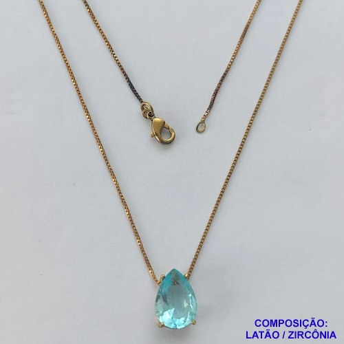 GARGANTILHA NO BRUTO PRONTO PARA O BANHO - CORRENTE VENEZIANA 45CM E  PINGENTE DE  ZIRCÔNIA AZUL CLARA COM BASE EM ALTA FUSÃO  - TAMANHO 10X14 - PESO TOTAL 3,7GR -  BRU14253