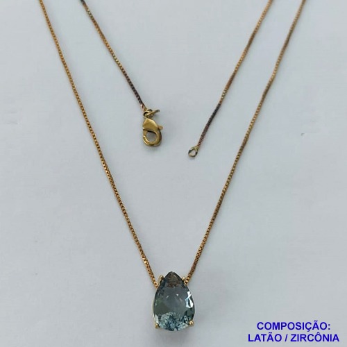 GARGANTILHA NO BRUTO PRONTO PARA O BANHO - CORRENTE VENEZIANA 45CM E  PINGENTE DE  ZIRCÔNIA FUMÊ COM BASE EM ALTA FUSÃO  - TAMANHO 10X14 - PESO TOTAL 3,7GR -  BRU14254