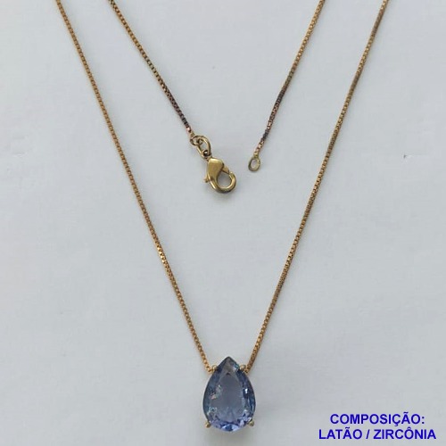 GARGANTILHA NO BRUTO PRONTO PARA O BANHO - CORRENTE VENEZIANA 45CM E  PINGENTE DE  ZIRCÔNIA FUSION LILÁS COM BASE EM ALTA FUSÃO  - TAMANHO 10X14 - PESO TOTAL 3,7GR -  BRU14259