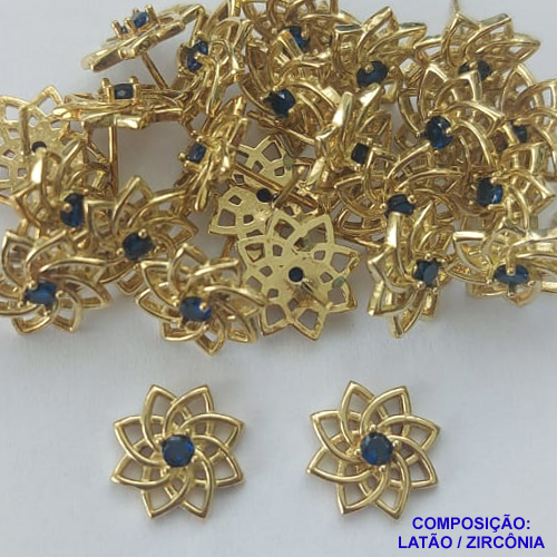 BRINCO NO BRUTO PRONTO PARA O BANHO (CX109)(BX001233 C001) - BRINCO DE PINO FLOR COM ZIRCÔNIA AZUL ESCURA- TAMANHO 12MM - PESO TOTAL DO PAR 1.8GR - BRU14263