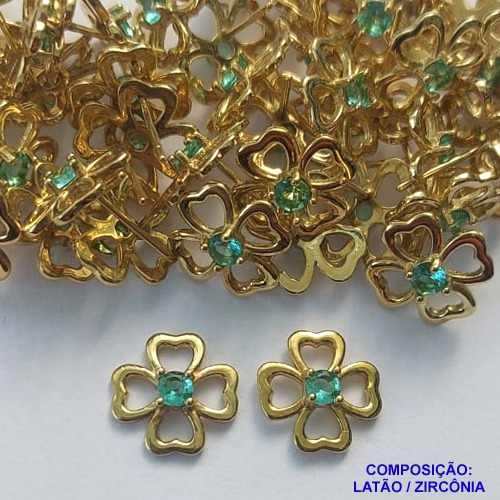 BRINCO NO BRUTO PRONTO PARA O BANHO (CX109)(BX001208C037) - BRINCO DE PINO FLOR COM ZIRCÔNIA VERDE - TAMANHO 12MM - PESO TOTAL DO PAR 1.8GR - BRU104265