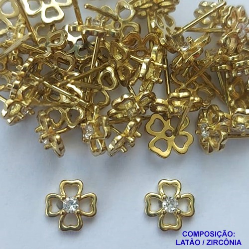 BRINCO NO BRUTO PRONTO PARA O BANHO (CX109)(BX001208W) - BRINCO DE PINO FLOR COM ZIRCÔNIA CRISTAL- TAMANHO 8MM - PESO TOTAL DO PAR 0,7GR - BRU104269