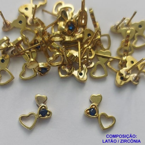 BRINCO NO BRUTO PRONTO PARA O BANHO (CX109)(BX001908C001) - BRINCO DE PINO CORAÇÃO COM MICRO ZIRCÔNIA AZUL- TAMANHO 9MM - PESO TOTAL DO PAR 0,8GR - BRU14275