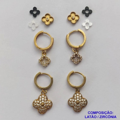 BRINCO NO BRUTO PRONTO PARA O BANHO - (CX109) TRIO DE BRINCO DUO  TRANQUETA VAN CLEEF E PINO VAN CLEEF  DE RESINA BRANCA OU PRETA  - TAMANHO 10/6/6MM (NÃO ACOMPANHA COLA) - PESO TOTAL DO TRIO 5,1GR - BRU14282