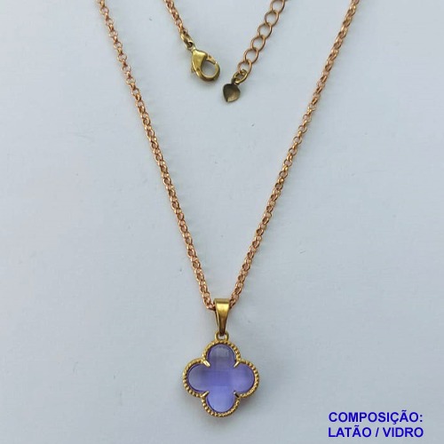 GARGANTILHA NO BRUTO PRONTO PARA O BANHO - CORRENTE ELLO PORTUGUÊS 45CM VAN CLEEF VIDRO LILÁS 15MM - PESO TOTAL 3,3GR - COMPOSIÇÃO: LATÃO / VIDRO - BRU14293
