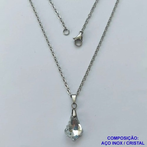 GARGANTILHA EM AÇO INOXIDÁVEL(CX109)- (AÇO03) GARGANTILHA COM CORRENTE 50CM E PINGENTE CRISTAL 10MM - COMPOSIÇÃO: AÇO INOXIDÁVEL - AÇO1850