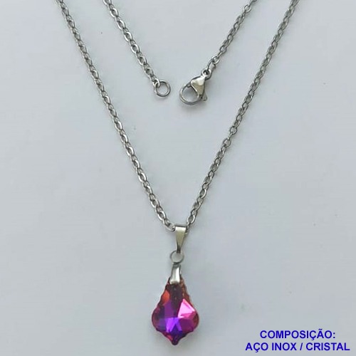 GARGANTILHA EM AÇO INOXIDÁVEL(CX109)- (AÇO03) GARGANTILHA COM CORRENTE 50CM E PINGENTE DE CRISTAL ROXA 10MM - COMPOSIÇÃO: AÇO INOXIDÁVEL - AÇO1851
