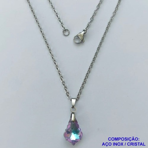 GARGANTILHA EM AÇO INOXIDÁVEL(CX109)- (AÇO03) GARGANTILHA COM CORRENTE 50CM E PINGENTE DE CRISTAL COLORIDO 10MM - COMPOSIÇÃO: AÇO INOXIDÁVEL - AÇO1852