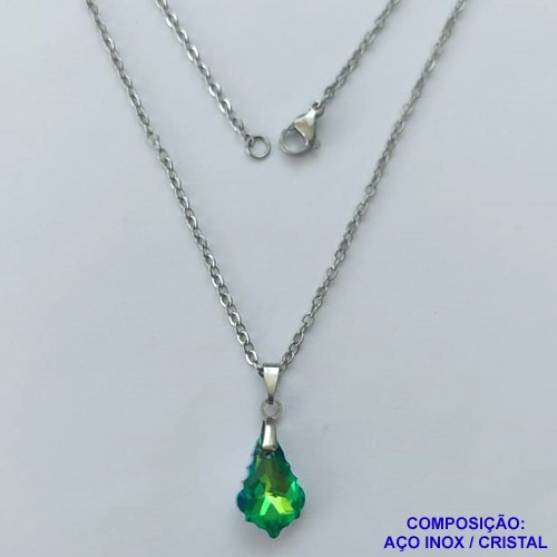 GARGANTILHA EM AÇO INOXIDÁVEL(CX109)- (AÇO03) GARGANTILHA COM CORRENTE 50CM E PINGENTE DE CRISTAL VERDE 10MM - COMPOSIÇÃO: AÇO INOXIDÁVEL - AÇO1853