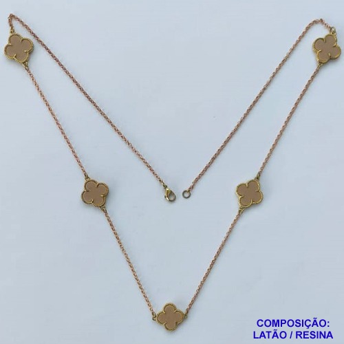 GARGANTILHA NO BRUTO PRONTO PARA O BANHO - CORRENTE 60CM COM PINGENTES TIPO VAN CLEEF BEGE ESCURO 15MM - PESO TOTAL 6,9GR - COMPOSIÇÃO: LATÃO / RESINA - BRU14302
