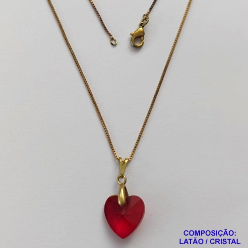 GARGANTILHA NO BRUTO PRONTA PARA O BANHO - (CX111) CORRENTE VENEZIANA DE 45CM PINGENTE FORMATO CORAÇÃO CRISTAL AUSTRÍACO VERMELHO 13MM  - PESO TOTAL 2,0GR  BRU14305