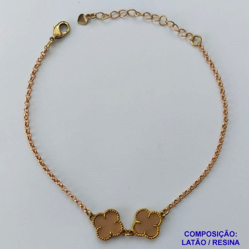 PULSEIRA NO BRUTO PRONTO PARA O BANHO - PULSEIRA 18CM + EXTENSOR COM PINGENTES TIPO VAN CLEEF BEGE ESCURO 10MM - PESO TOTAL 2,3GR - COMPOSIÇÃO: LATÃO / VIDRO - BRU14310