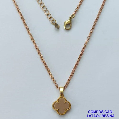 GARGANTILHA NO BRUTO PRONTO PARA O BANHO - GARGANTILHA CORRENTE ELLO PORTUGUÊS 45CM COM PINGENTES TIPO VAN CLEEF BEGE ESCURO 10MM - PESO TOTAL 3,5GR - BRU14312
