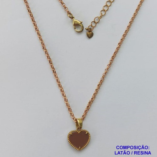 GARGANTILHA NO BRUTO PRONTO PARA O BANHO - GARGANTILHA CORRENTE ELLO PORTUGUÊS 45CM COM PINGENTES TIPO VAN CLEEF BEGE ESCURO CORAÇÃO 10MM - PESO TOTAL 3,2GR - BRU14314