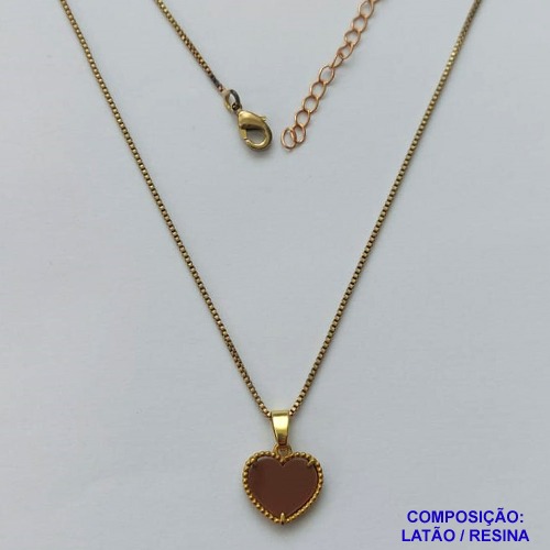 GARGANTILHA NO BRUTO PRONTO PARA O BANHO - GARGANTILHA CORRENTE VENEZIANA 45CM COM PINGENTES TIPO VAN CLEEF MARROM CORAÇÃO 10MM - PESO TOTAL 2,8GR - BRU14315