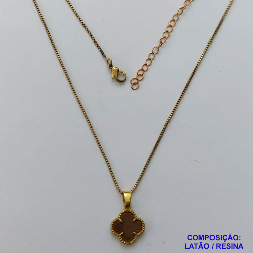 GARGANTILHA NO BRUTO PRONTO PARA O BANHO - GARGANTILHA CORRENTE VENEZIANA 45CM COM PINGENTE TIPO VAN CLEEF MARROM 10MM - PESO TOTAL 2,2GR - BRU14319