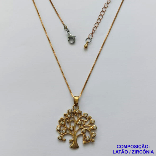 GARGANTILHA NO BRUTO PRONTA PARA BANHO - (CX.50)  CORRENTE VENEZIANA 45CM + EXTENSOR COM FECHO LAGOSTA - PINGENTE ''ALTA FUSÃO'' ÁRVORE DA VIDA CRAVEJADO EM ZIRCÔNIAS 26MM - PESO 5GR -  BRU14332