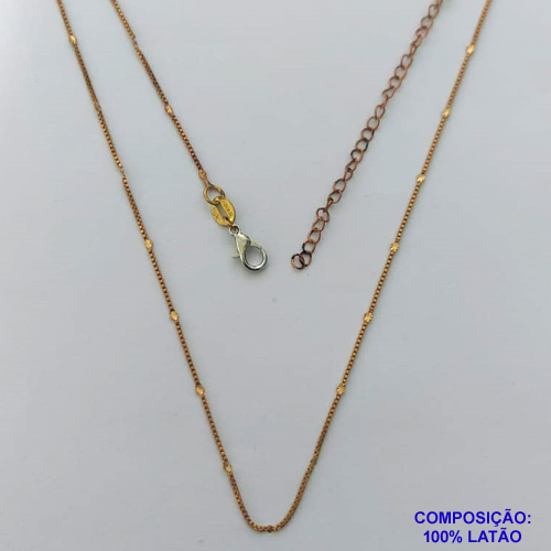 CORRENTE BRUTO PRONTO PARA O BANHO(CX112) - CORRENTE VENEZIANA TRABALHADA 0,8MM - TAMANHO: 45CM + EXTENSOR E FECHO LAGOSTA - PESO TOTAL 1,3GR - BRU14334