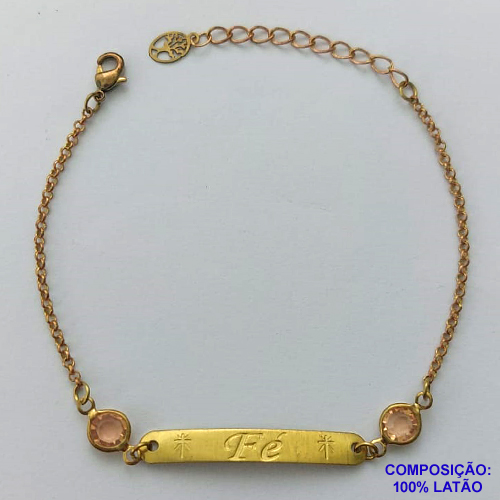 PULSEIRA NO BRUTO PRONTA PARA O BANHO - (CX.46)  (3.1490) PULSEIRA CHAPINHA FÉ E ACRÍLICOS ROSAS - TAMANHO: 16CM + EXTENSOR E FECHO LAGOSTA - PESO TOTAL 2,5GR - COMPOSIÇÃO: LATÃO / ACRÍLICO - BRU14336