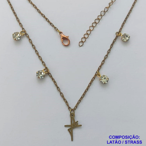 SHOCKER NO BRUTO PRONTA PARA O BANHO -  (CX.50) SHOCKER COM STRASS E PINGENTE FÉ - TAMANHO: 35CM + EXTENSOR E FECHO LAGOSTA - PESO TOTAL 2,7GR - COMPOSIÇÃO: LATÃO / STRASS - BRU14338