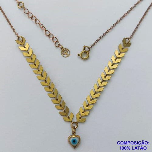 SHOCKER NO BRUTO PRONTA PARA O BANHO -  (CX.33) SHOCKER COM ESCAMAS E PINGENTE CORAÇÃO OLHO GREGO - TAMANHO: 35CM + EXTENSOR E FECHO LAGOSTA - PESO TOTAL 2,8GR - COMPOSIÇÃO: LATÃO - BRU14339
