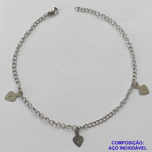 TORNOZELEIRA EM AÇO INOXIDÁVEL(CX112)- TORNOZELEIRA 25CM CORAÇÕES DESENHADOS - COMPOSIÇÃO: AÇO INOXIDÁVEL - AÇO1858