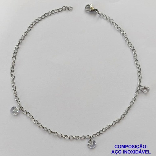 TORNOZELEIRA EM AÇO INOXIDÁVEL(CX112)- TORNOZELEIRA 25CM COM ZIRCÔNIAS REDONDA - COMPOSIÇÃO: AÇO INOXIDÁVEL - AÇO1859