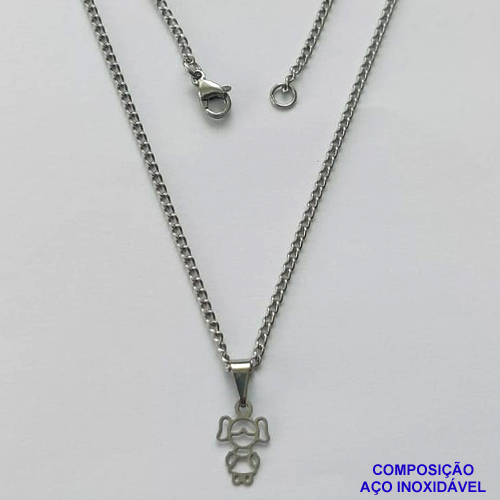 GARGANTILHA EM AÇO INOXIDÁVEL (CX112) - GARGANTILHA COM CORRENTE 45CM COM PINGENTE MENINA VAZADA 12MM - COMPOSIÇÃO: AÇO INOXIDÁVEL - AÇO1862