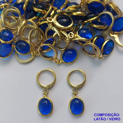 BRINCO NO BRUTO PRONTO BANHO - BRINCO ARGOLINHA DE PRESSÃO (TRANQUETA) COM PINGENTE EM GOTA AZUL 13MM - PESO TOTAL 2,3GR - BRU14363