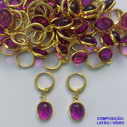 BRINCO NO BRUTO PRONTO BANHO - BRINCO ARGOLINHA DE PRESSÃO (TRANQUETA) COM PINGENTE EM GOTA ROSA 13MM - PESO TOTAL 2,3GR - BRU14364