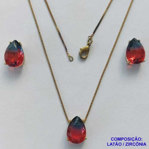 CONJUNTO NO BRUTO PRONTO PARA O BANHO - (CX.118) CORRENTE VENEZIANA 45CM E PINGENTE E BRINCOS COM BASE EM ALTA FUSÃO E ZIRCÔNIAS RAINBOW 10X14MM - PESO TOTAL 8,6GR -  BRU14366