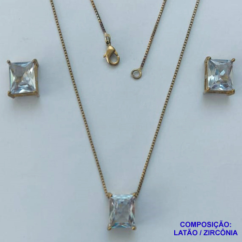 CONJUNTO NO BRUTO PRONTO PARA O BANHO - CORRENTE VENEZIANA 45CM E PINGENTE E BRINCOS COM BASE EM ALTA FUSÃO E ZIRCÔNIAS CRISTAIS 8X10MM - PESO TOTAL 3,2GR -  BRU14388