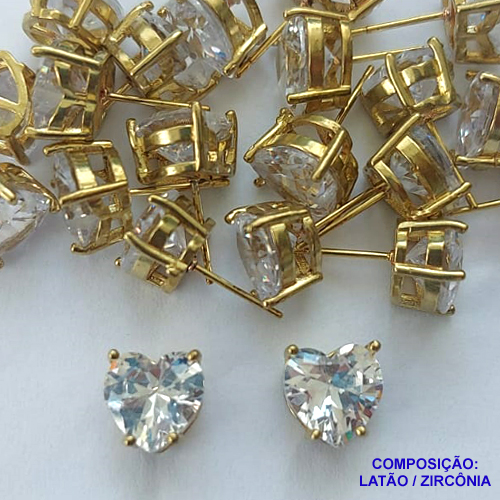 BRINCO NO BRUTO PRONTO PARA O BANHO - BRINCOS COM BASES EM ALTA FUSÃO E ZIRCÔNIAS CORAÇÃO CRISTAL 10X10MM - PESO TOTAL 3,4GR -  BRU14392