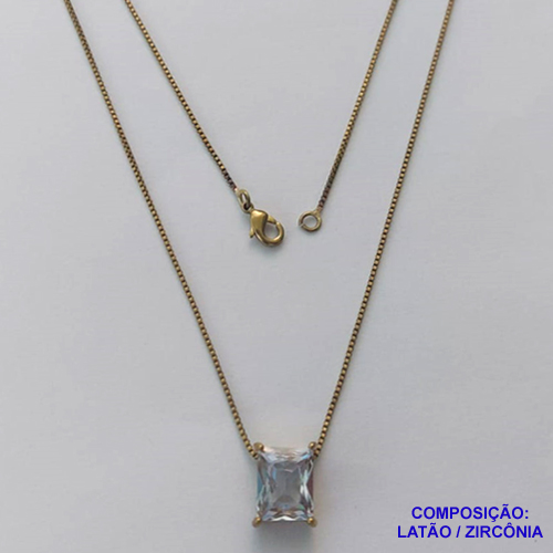GARGANTILHA NO BRUTO PRONTO PARA O BANHO - GARGANTILHA COM CORRENTE VENEZIANA 45CM E PINGENTE COM BASE EM ALTA FUSÃO E ZIRCÔNIA CRISTAL 8X10MM - PESO TOTAL 3,4GR -  BRU14395