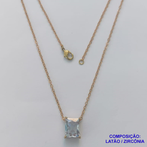 GARGANTILHA NO BRUTO PRONTO PARA O BANHO - GARGANTILHA COM CORRENTE CADEADO 45CM E PINGENTE COM BASE EM ALTA FUSÃO E ZIRCÔNIA CRISTAL 8X10MM - PESO TOTAL 3GR -  BRU14396