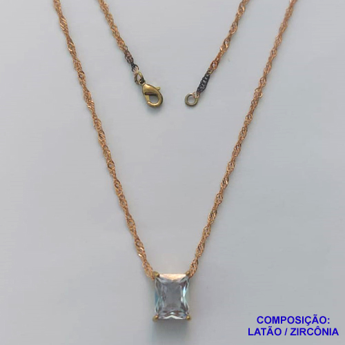 GARGANTILHA NO BRUTO PRONTO PARA O BANHO - GARGANTILHA COM CORRENTE SINGAPURA 45CM E PINGENTE COM BASE EM ALTA FUSÃO E ZIRCÔNIA CRISTAL 8X10MM - PESO TOTAL 3,3GR -  BRU14397