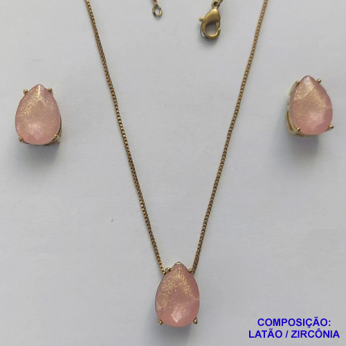 CONJUNTO NO BRUTO PRONTO PARA O BANHO - CORRENTE VENEZIANA 45CM E PINGENTE E BRINCOS COM BASE EM ALTA FUSÃO E RESINAS SALMÃO 10X14MM - PESO TOTAL 6GR -  BRU14403
