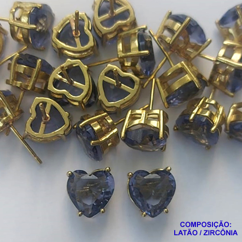 BRINCO NO BRUTO PRONTO PARA O BANHO - BRINCOS DE PINO COM BASE EM ALTA FUSÃO E PEDRA EM ZIRCÔNIA CORAÇÃO LILÁS 10X10MM - PESO TOTAL 2,7GR - BRU14418