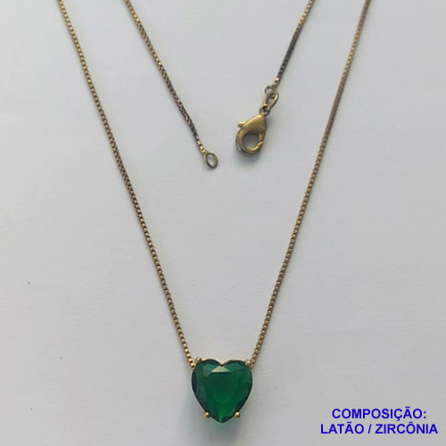 GARGANTILHA NO BRUTO PRONTO PARA O BANHO - GARGANTILHA COM CORRENTE VENEZIANA 45CM E PINGENTE COM BASE EM ALTA FUSÃO E PEDRA EM ZIRCÔNIA CORAÇÃO VERDE ESCURO 10X10MM - PESO TOTAL 3,3GR - BRU14425
