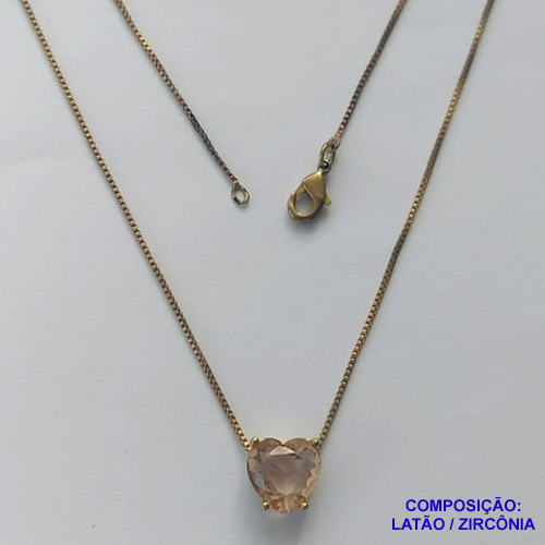 GARGANTILHA NO BRUTO PRONTO PARA O BANHO - GARGANTILHA COM CORRENTE VENEZIANA 45CM E PINGENTE COM BASE EM ALTA FUSÃO E PEDRA EM ZIRCÔNIA CORAÇÃO SALMÃO 10X10MM - PESO TOTAL 3,3GR - BRU14426