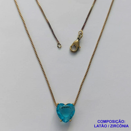 GARGANTILHA NO BRUTO PRONTO PARA O BANHO - GARGANTILHA COM CORRENTE VENEZIANA 45CM E PINGENTE COM BASE EM ALTA FUSÃO E PEDRA EM ZIRCÔNIA CORAÇÃO AZUL 10X10MM - PESO TOTAL 3,3GR - BRU14427